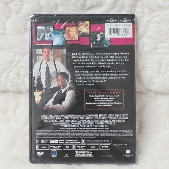 VTG Seven DVD Brad Pitt Morgan Freeman Gwyneth Paltrow 1995 New Sealed - Picture 2 of 6